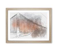 Sunset Over Golden Gate Bridge In Abstract Modern Art Framed Print | A3 Oak Framed Wall Art | Ready to Hang | Abstract Cityscape Picture | Living Room Bedroom Lounge Office