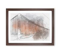 Sunset Over Golden Gate Bridge In Abstract Modern Art Framed Print | A4 Walnut Framed Wall Art | Ready to Hang | Abstract Cityscape Picture | Living Room Bedroom Lounge Office