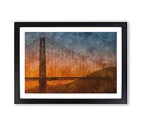 Sunset Over Golden Gate Bridge Painting Framed Print | A2 Black Framed Wall Art | Ready to Hang | Modern Cityscape Picture | Living Room Bedroom Lounge Office