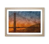 Sunset Over Golden Gate Bridge Painting Framed Print | A2 Oak Framed Wall Art | Ready to Hang | Modern Cityscape Picture | Living Room Bedroom Lounge Office