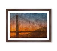 Sunset Over Golden Gate Bridge Painting Framed Print | A2 Walnut Framed Wall Art | Ready to Hang | Modern Cityscape Picture | Living Room Bedroom Lounge Office
