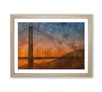 Sunset Over Golden Gate Bridge Painting Modern Art Framed Print | A2 Oak Framed Wall Art | Ready to Hang | Modern Cityscape Picture | Living Room Bedroom Lounge Office