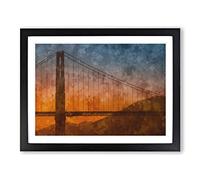 Sunset Over Golden Gate Bridge Painting Modern Art Framed Print | A4 Black Framed Wall Art | Ready to Hang | Modern Cityscape Picture | Living Room Bedroom Lounge Office