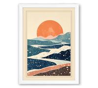 Sunset Over Hills Geometric Framed Wall Art Print A4 (29.7×21cm) White, Wall Decor for Living Room, Bedroom, Office & Home, Ready to Hang, Art Gift