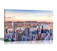 Sunset Over Hong Kong Skyscrapers Canvas Pictures City Framed Prints Wall Art Home Office Posters Artwork Cityscape Images 101 x 76cm (40 x 30 inches)