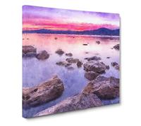 Sunset Over Lake Tahoe Canvas Print | Gallery Wrapped 30mm Frame Wall Art | 14x14 inches | Ready to Hang | Abstract Landscape Picture | Living Room Bedroom Lounge Office