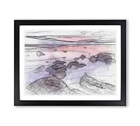 Sunset Over Lake Tahoe In Abstract Modern Art Framed Print | A2 Black Framed Wall Art | Ready to Hang | Abstract Landscape Picture | Living Room Bedroom Lounge Office