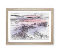 Sunset Over Lake Tahoe In Abstract Modern Art Framed Print | A4 Oak Framed Wall Art | Ready to Hang | Abstract Landscape Picture | Living Room Bedroom Lounge Office