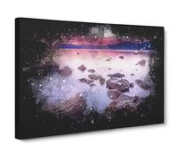 Sunset Over Lake Tahoe Paint Splash Canvas Print | Gallery Wrapped 30mm Frame Wall Art | 24x16 inches | Ready to Hang | Modern Landscape Picture | Living Room Bedroom Lounge Office