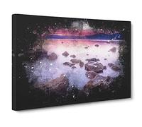 Sunset Over Lake Tahoe Paint Splash Canvas Print | Gallery Wrapped 30mm Frame Wall Art | 30x20 inches | Ready to Hang | Modern Landscape Picture | Living Room Bedroom Lounge Office