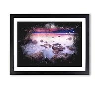 Sunset Over Lake Tahoe Paint Splash Modern Art Framed Print | A4 Black Framed Wall Art | Ready to Hang | Modern Landscape Picture | Living Room Bedroom Lounge Office