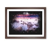 Sunset Over Lake Tahoe Paint Splash Modern Art Framed Print | A4 Walnut Framed Wall Art | Ready to Hang | Modern Landscape Picture | Living Room Bedroom Lounge Office
