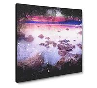 Sunset Over Lake Tahoe Paint Splash Modern Canvas Wall Art Print Ready to Hang, Framed Picture for Living Room Bedroom Home Office Décor, 20x20 Inch (50x50 cm)