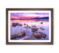 Sunset Over Lake Tahoe Painting Modern Art Framed Print | A4 Walnut Framed Wall Art | Ready to Hang | Modern Landscape Picture | Living Room Bedroom Lounge Office