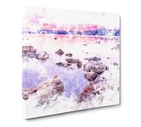Sunset Over Lake Tahoe Watercolour Canvas Print | Gallery Wrapped 30mm Frame Wall Art | 20x20 inches | Ready to Hang | Modern Landscape Picture | Living Room Bedroom Lounge Office