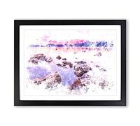 Sunset Over Lake Tahoe Watercolour Modern Framed Print | A2 Black Framed Wall Art | Ready to Hang | Modern Landscape Picture | Living Room Bedroom Lounge Office