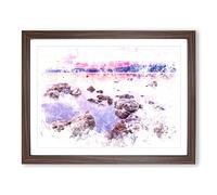 Sunset Over Lake Tahoe Watercolour Modern Framed Print | A2 Walnut Framed Wall Art | Ready to Hang | Modern Landscape Picture | Living Room Bedroom Lounge Office