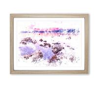 Sunset Over Lake Tahoe Watercolour Modern Framed Print | A3 Oak Framed Wall Art | Ready to Hang | Modern Landscape Picture | Living Room Bedroom Lounge Office
