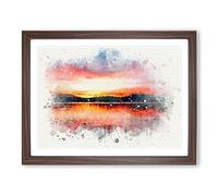 Sunset Over Lake Windermere In Abstract Modern Art Framed Print | A4 Walnut Framed Wall Art | Ready to Hang | Abstract Landscape Picture | Living Room Bedroom Lounge Office