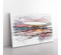 Sunset Over Lake Windermere Sketch Modern Art Canvas Wall Art Print Ready to Hang, Framed Picture for Living Room Bedroom Home Office Décor, 76x50 cm (30x20 Inch)