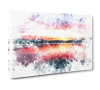 Sunset Over Lake Windermere Watercolour Modern Canvas Wall Art Print Ready to Hang, Framed Picture for Living Room Bedroom Home Office Décor, 24x16 Inch (60x40 cm)