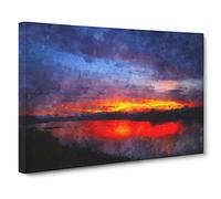 Sunset Over Laos Lake Canvas Print | Gallery Wrapped 30mm Frame Wall Art | 20x14 inches | Ready to Hang | Modern Landscape Picture | Living Room Bedroom Lounge Office