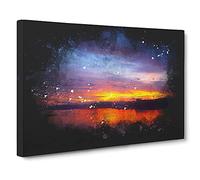Sunset Over Laos Lake Paint Splash Canvas Print | Gallery Wrapped 30mm Frame Wall Art | 30x20 inches | Ready to Hang | Modern Landscape Picture | Living Room Bedroom Lounge Office