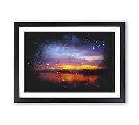 Sunset Over Laos Lake Paint Splash Framed Print | A2 Black Framed Wall Art | Ready to Hang | Modern Landscape Picture | Living Room Bedroom Lounge Office