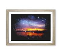 Sunset Over Laos Lake Paint Splash Framed Print | A2 Oak Framed Wall Art | Ready to Hang | Modern Landscape Picture | Living Room Bedroom Lounge Office