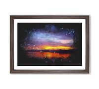 Sunset Over Laos Lake Paint Splash Framed Print | A2 Walnut Framed Wall Art | Ready to Hang | Modern Landscape Picture | Living Room Bedroom Lounge Office