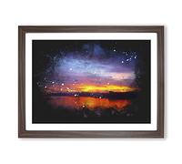 Sunset Over Laos Lake Paint Splash Modern Art Framed Wall Art Print, Ready to Hang Picture for Living Room Bedroom Home Office Décor, Walnut A2 (64 x 46 cm)