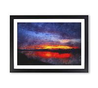 Sunset Over Laos Lake Painting Framed Print | A2 Black Framed Wall Art | Ready to Hang | Modern Landscape Picture | Living Room Bedroom Lounge Office
