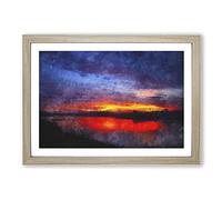 Sunset Over Laos Lake Painting Framed Print | A2 Oak Framed Wall Art | Ready to Hang | Modern Landscape Picture | Living Room Bedroom Lounge Office