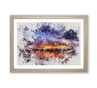 Sunset Over Laos Lake Watercolour Framed Print | A2 Oak Framed Wall Art | Ready to Hang | Modern Landscape Picture | Living Room Bedroom Lounge Office