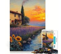 Sunset over Lavender Fields 1000 Piece Jigsaw Puzzles for Adults Jigsaw Thought Toy Indoor Fun Accurate Edge Art Collectible (50x75cm)