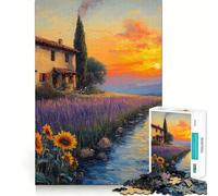 Sunset over Lavender Fields Jigsaw Puzzle for Teenagers 1000 Pieces Enhance Recall Quiet Fun Exact Edge Artistic Gift (38x26cm)