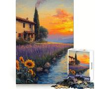 Sunset over Lavender Fields Jigsaw Puzzle for Teenagers 1000 Pieces Enhance Recall Quiet Fun Exact Edge Artistic Gift (38x26cm)