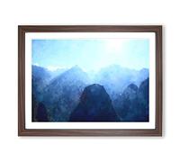 Sunset Over Machu Picchu In Peru Painting Modern Art Framed Print | A2 Walnut Framed Wall Art | Ready to Hang | Modern Landscape Picture | Living Room Bedroom Lounge Office