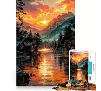 Sunset Over Mountain Lake 1000 Piece Jigsaw Puzzles for Adults Jigsaw Memory Lift Slow Enjoy Image Assembly Creative Gift (38x26cm)