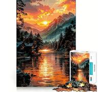 Sunset Over Mountain Lake Jigsaw Puzzles for Teenagers 1000 Pieces Logic Sense Toy Calm Fun Smooth Edge Birthday Gift (50x75cm)