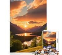 Sunset Over Mountain Lake Jigsaws for Adults1000 Pieces Gifts for Women Men Difficult Challenge Home Decoration Toys for Age 14+ Game (38x26cm)