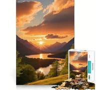 Sunset Over Mountain Lake Teenagers 1000 Piece Jigsaw Puzzle Memory Gain Light Relax Design Assembly Wall Art Decor (38x52cm)