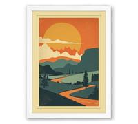 Sunset Over Mountain Retro Framed Wall Art Print A4 (29.7×21cm) White, Wall Decor for Living Room, Bedroom, Office & Home, Ready to Hang, Art Gift
