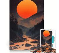 Sunset Over Mountains Japanese Landscape Jigsaw Puzzles 1000 Pieces for Adults Think Smart Toy Indoor Play Accurate Cut Lovely Gift (38x52cm)