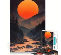 Sunset Over Mountains Japanese Landscape Teenagers 1000 Piece Jigsaw Puzzle Mind Exercise Toy Group Play Precision Cut Festival Gift (50x75cm)
