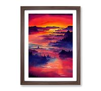 Sunset Over Mountains No.1 Framed Print | A2 Walnut Framed Wall Art | Ready to Hang | Modern Landscape Picture | Living Room Bedroom Lounge Office