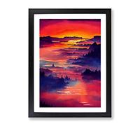 Sunset Over Mountains No.1 Framed Print | A4 Black Framed Wall Art | Ready to Hang | Modern Landscape Picture | Living Room Bedroom Lounge Office