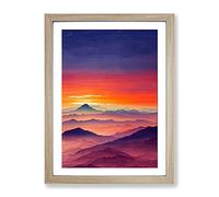 Sunset Over Mountains No.5 Framed Print | A3 Oak Framed Wall Art | Ready to Hang | Modern Landscape Picture | Living Room Bedroom Lounge Office