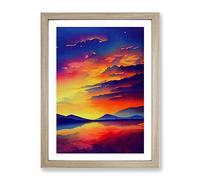 Sunset Over Mountains No.7 Framed Print | A2 Oak Framed Wall Art | Ready to Hang | Modern Landscape Picture | Living Room Bedroom Lounge Office
