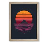 Sunset Over Mountains Retro Framed Wall Art Print A1 (84.1×59.4cm) Oak, Wall Decor for Living Room, Bedroom, Office & Home, Ready to Hang, Art Gift